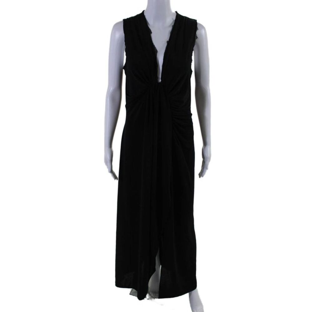 Designer Womens Ruched V Neck Sleeveless Maxi Dress Black Size 10 LL19LL